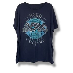 ACDC Band Tee Mens Blue Heavy Metal Rock 80s 90s Graphic T Shirt 75 Tour Size XL